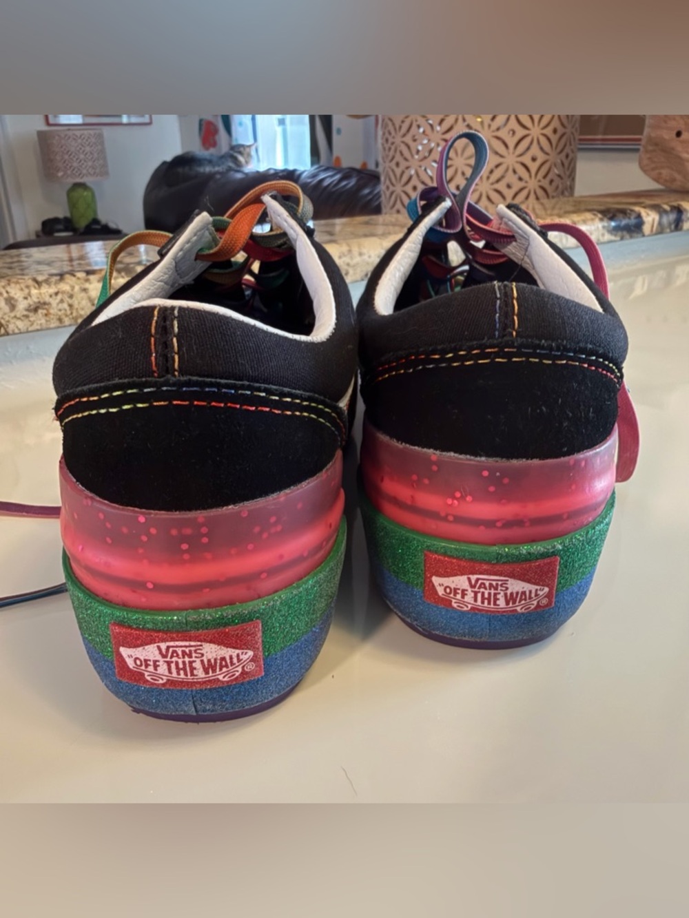 Vans Black Sneakers with Rainbow Laces and Pink Gold Accent - Picture 8 of 14